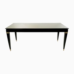 Vintage Italian Lacquered Beech Dining Table with Taupe Glass Top attributed to Paolo Buffa