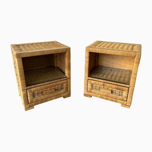 Italian Rattan Bedside Tables attributed to Tito Agnoli, 1970s, Set of 2