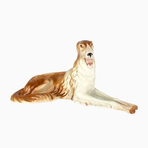 Art Deco Czechoslovakian Borzoi Greyhound Statue in Porcelain from Royal Dux Bohemia, 1960s