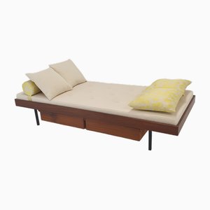 Dormeuse Mid-Century in teak con cuscini Dedar, anni '60