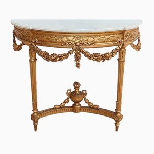 Mid-19th Century Louis XVI Demi Lune Console in Gilded Wood