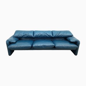 Leather Maralunga Three-Seater Sofa, by Vico Magistretti for Cassina, Italy