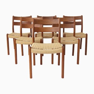 Mid-Century Teak Esszimmerstühle mit Sitzen aus Papierkordel von EMC, Dänemark, 1960er, 6 . Set