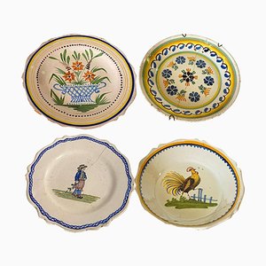 Piatti in faience, blu e verde, Francia, XIX secolo, set di 4