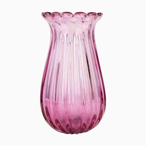 Pink Sommerso Glass Ribbed Vase by Archimede Seguso, Italy, 1970s