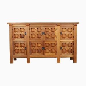 Handcrafted Oak Credenza with Wrought Iron Details, Spain, 1940s