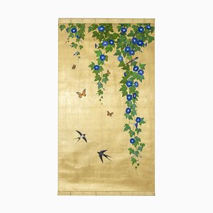 Hojas, mariposas y pájaros, siglo XX-XXI, pintura en lienzo