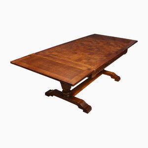 Large Oak Parquetry Top Refectory Table, 1890s