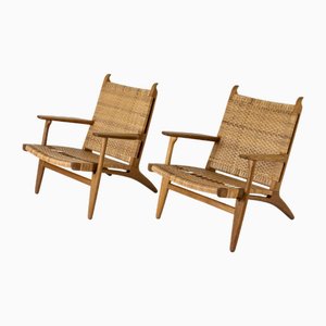 Set of Mid-Century Ch 27 Lounge Chairs by Hans J. Wegner for Carl Hansen & Søn, 1950s