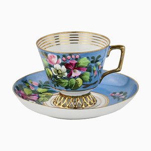 Teetasse und Untertasse aus dem 19. Jahrhundert von Factory Kuznetsov, Russland