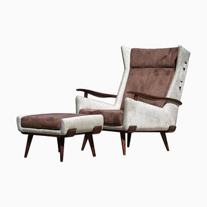 Jorge Zalszupin zugeschriebener Mid-Century Modern Sessel mit Fußhocker, 1960er, 2er Set