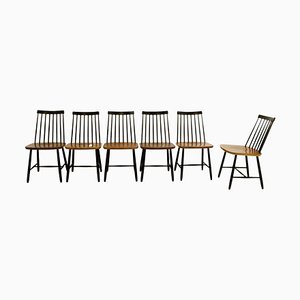 Mid-Century Spindle Back Dining Chairs attributed to Yngve Ekström for Pastoe, Netherlands, 1950s, Set of 6