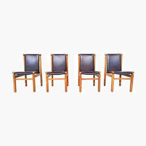 Mid-Century Modern Leather Dining Chairs attributed to Ilmari Tapiovaara, 1970s, Set of 4