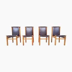 Sillas de comedor Mid-Century modernas de cuero atribuidas a Ilmari Tapiovaara, años 70. Juego de 4