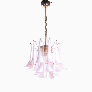 Vintage Petal Chandelier in Pink and White Murano Glass, Italy, 1970s