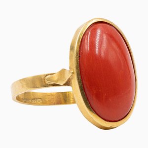 Vintage 18 Karat Gold Ring mit Roter Koralle, 1960er
