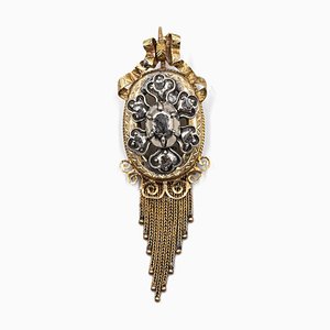 Pendant in 14k Gold and Silver with Rose Cut Diamonds, Late 800s