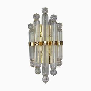 Crystal Glass and Brass Wall Lamp by Honsel, Germany, 1980s