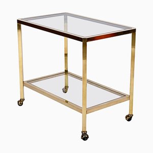 Mid-Century Italian Two Levels Glass and Brass Service Bar Cart, 1970s