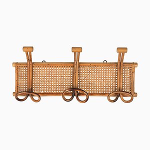 Mid-Century Wall Coat Rack in Bamboo and Rattan, Italy, 1970s