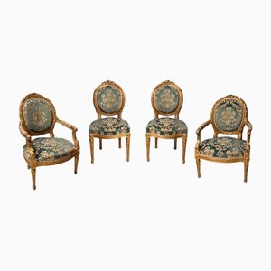 Antike französische Stühle aus vergoldetem & geschnitztem Holz, 1800er, 2er Set