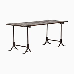 19th Century Iron & Pine Trestle Table, 1890s