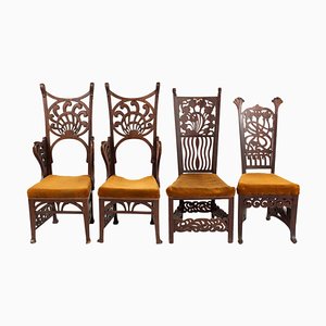 Art Nouveau Chairs in the style of Rippl-Rónai József, 1900s, Set of 4