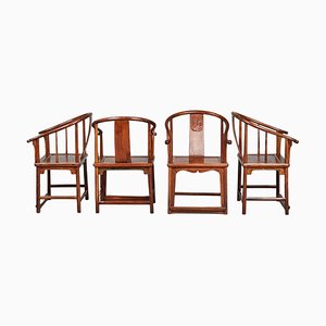 Horseshoe Dining Chairs with Carvings, Set of 4