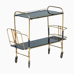 Bar Cart with Bamboo Newspaper Stand and Bottle Holder, 1950s