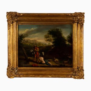 Jan Frans Beschey, scena rococò fiamminga dell'Arcadia, XVIII secolo, pittura a olio