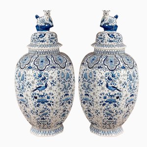 Late 19th Century Earthenware Vases in the style of Delft, 1890s, Set of 2