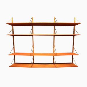 Wall-Hung Shelf System in Teak by Poul Cadovius, 1960s, Set of 16