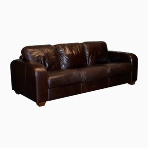 Vintage Chocolate Brown Leather Three Seater Sofa by Sofitalia
