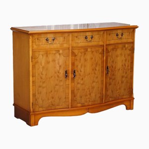 Vintage Burr Yew Wood Three Drawers & Cupboards Bow Front Sideboard
