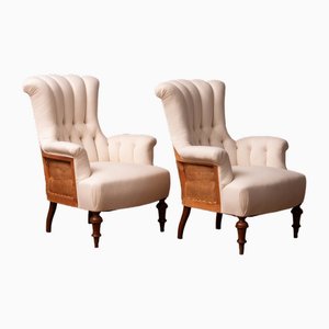 Victorian Cotton Deconstructed Tufted Scroll-Back Chairs, 1900s, Set of 2