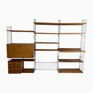 Mid-Century Modular String Shelf System Tthe Ladder Bokhyllan by Nisse Strinning, 1960s, Set of 100