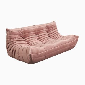 Three-Seater Pink Velvet Togo Sofa by Michel Ducaroy for Ligne Roset, 1970s