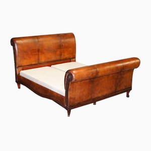 Hand Dyed Whiskey Brown Leather Super King Size Bed