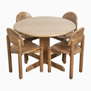 Large Pinewood Dining Chairs and Extendable Table attributed to Rainer Daumiller, 1970s, Set of 7