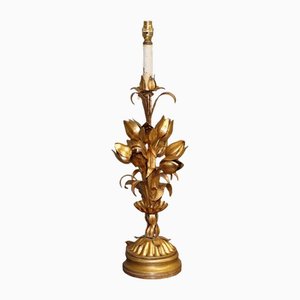 Goldene italienische Hollywood Regency Tischlampe mit Tulpen- & Lotusblüten-Motiven, 1890er