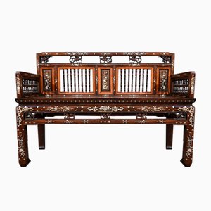 Petit Banc Indochinois en Bois Précieux Fin 19ème Siècle