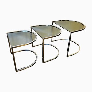 Italian Smoked Glass & Chrome Nesting Tables attributed to Vico Magistretti, 1960s, Set of 3