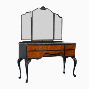 Hand Painted Carbon & Bronze Colour Dressing Table with Burr Walnut Drawers, 1920s