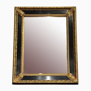 Vintage Italian Gilded Gold and Black Lacquered Square Wall Mirror, 1970s