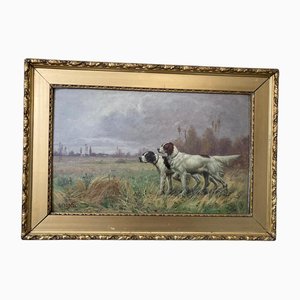 Claudius Seignol, Dogs, 1890, Oil on Wood, Framed