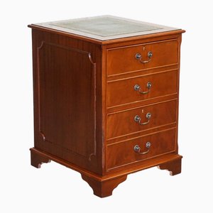 Yew Wood Gold Embossed Green Leather Top Filling Cabinet