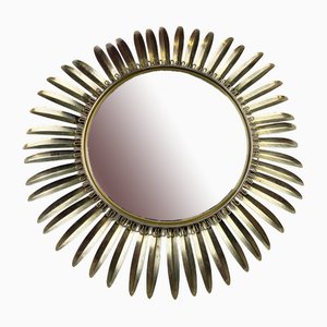 Specchio Sunburst vintage in ottone, anni '70