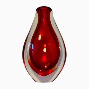 Mid-Century Ruby Red Murano Glass Red Submerged Heavy Set Glass by Flávio Poli, 1958