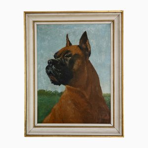 Salez, Boxer Dog Portrait, 1974, Oil, Framed