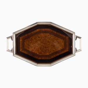 Vintage Silver and Marquetry Tray, 1930